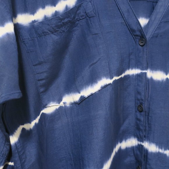ATHLETA TIE DYE STRIPE KAFTAN SHIRT coverup blue white button silk beach LARGE - Picture 4 of 13